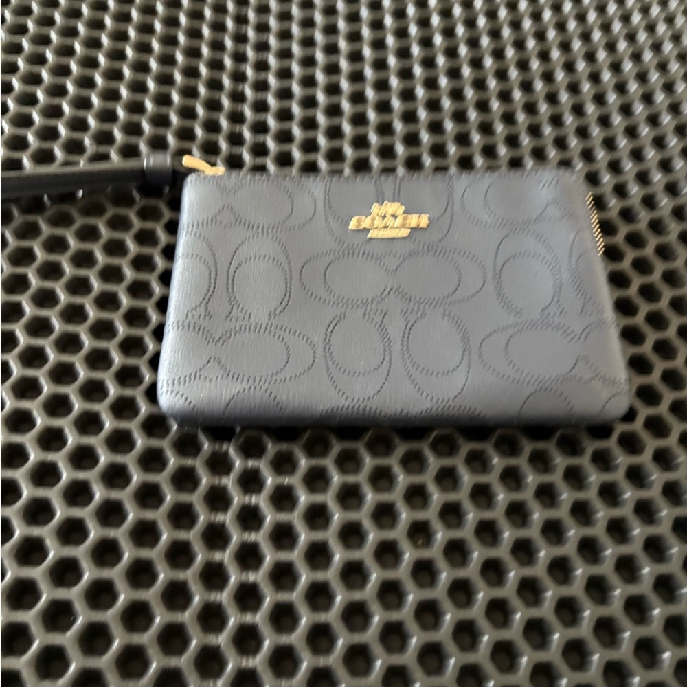 Coach Navy Wristlet with Signature Pattern